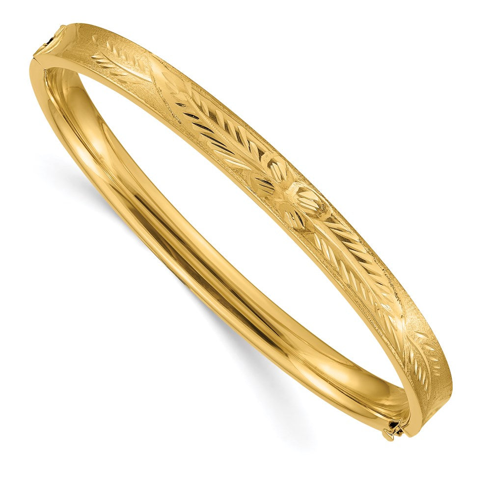 14k 4/16 Diamond-cut Concave Hinged Bangle Bracelet 7 inches