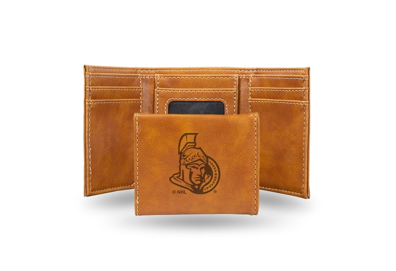 NHL Ottawa Senators Brown Faux Leather Trifold Wallet with 4 Card Slots and ID Window QGC7849