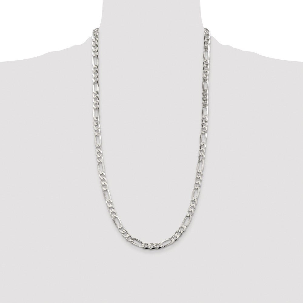 Sterling Silver Rhodium-plated 6.75mm Pav‚ Flat Figaro Chain