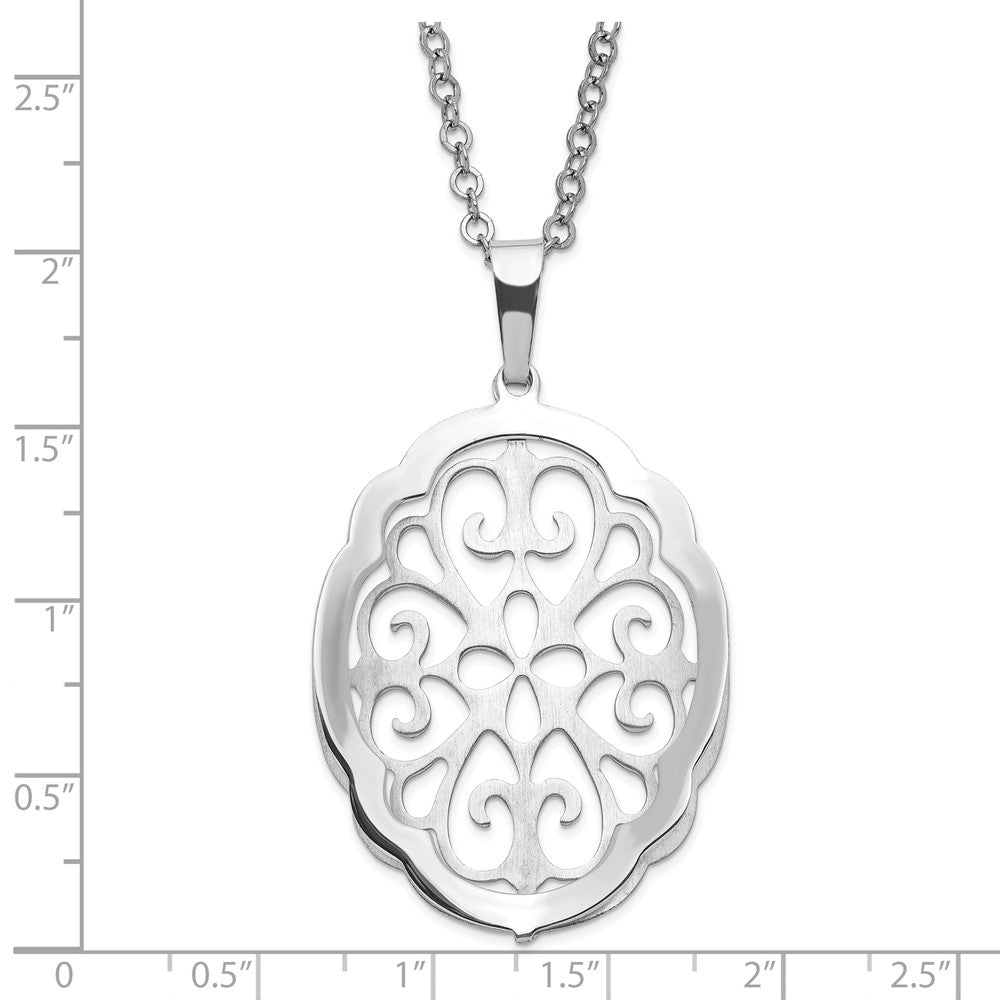 Sterling Silver Rhodium Plated Polished & Satin Fancy Necklace