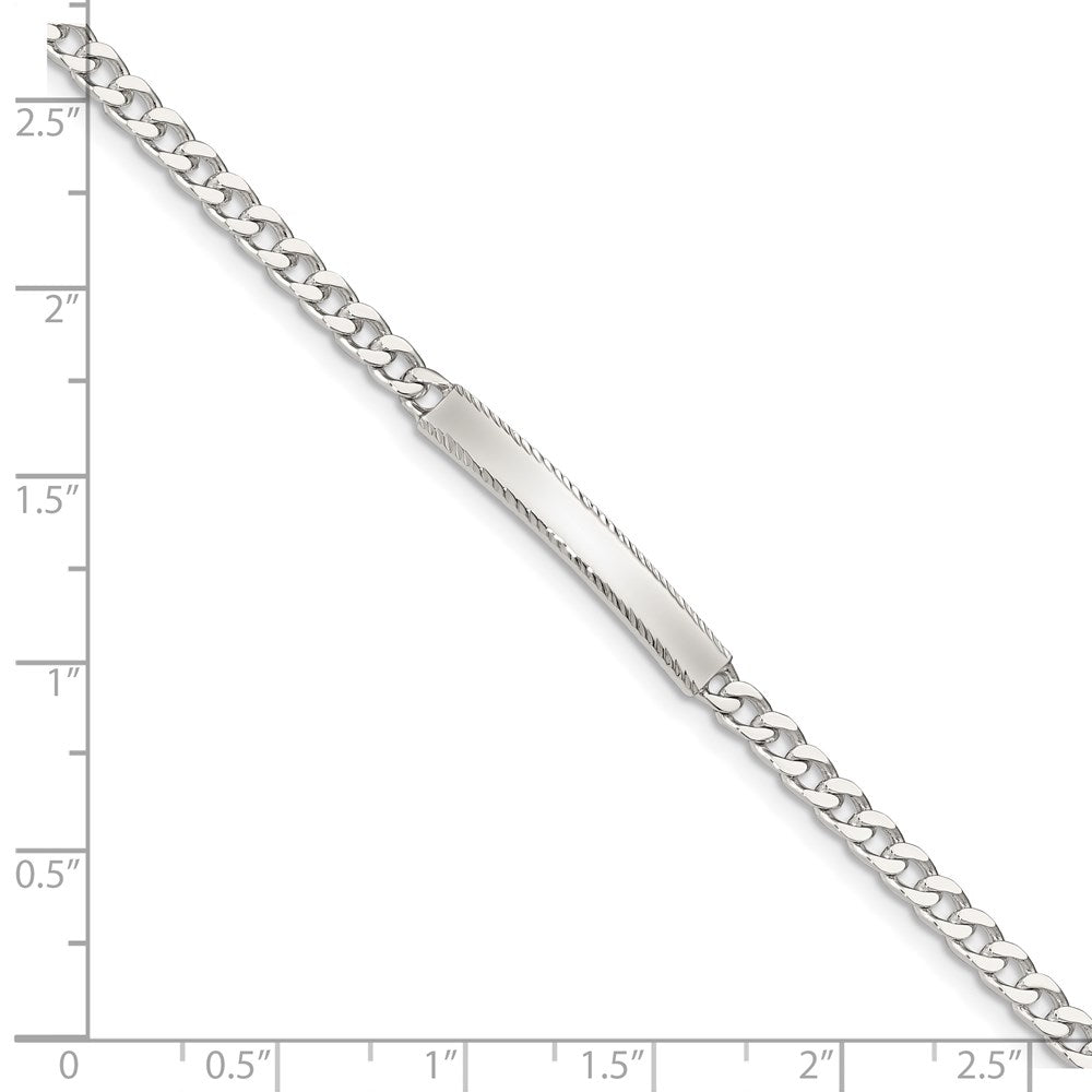 Sterling Silver Diamond-cut Engraveable Curb Link ID Bracelet 8 inches