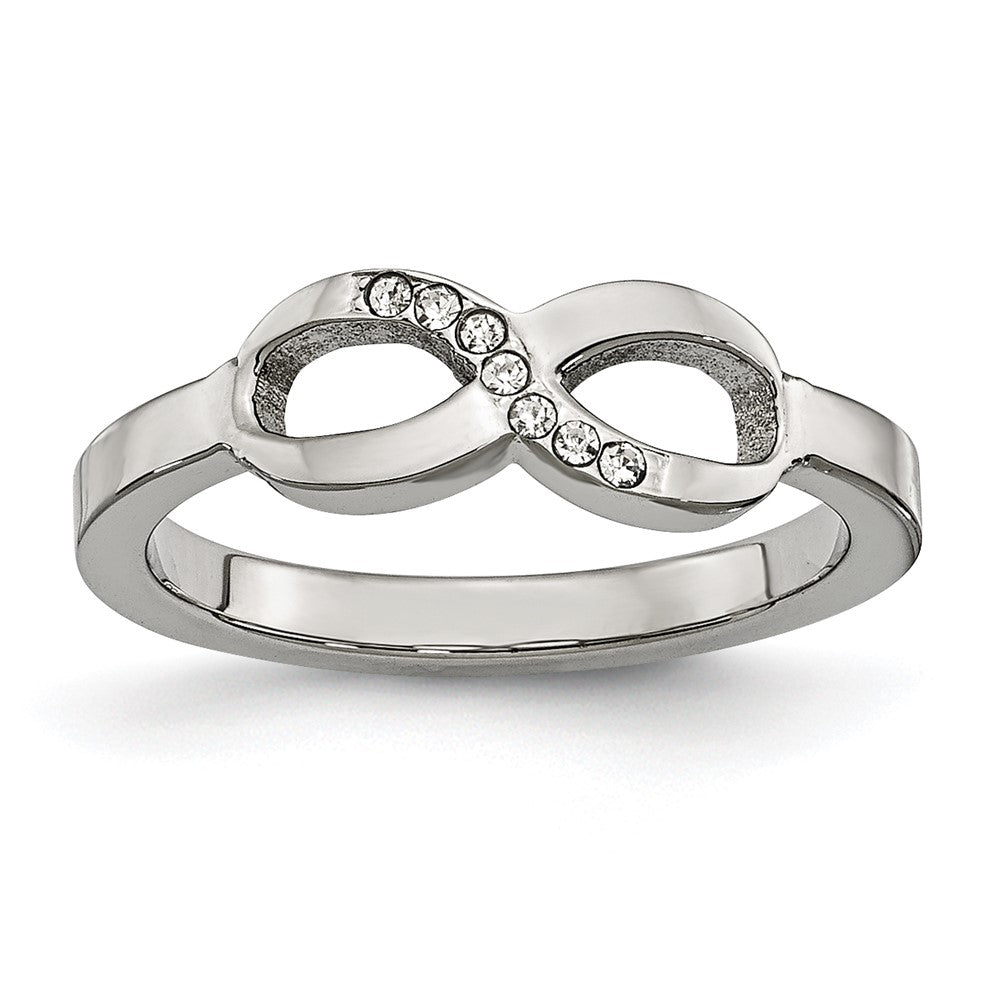 Stainless Steel Polished Infinity Symbol CZ Ring Size - 8
