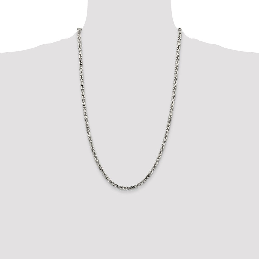 Sterling Silver 3.25mm Byzantine Chain 26 Inches
