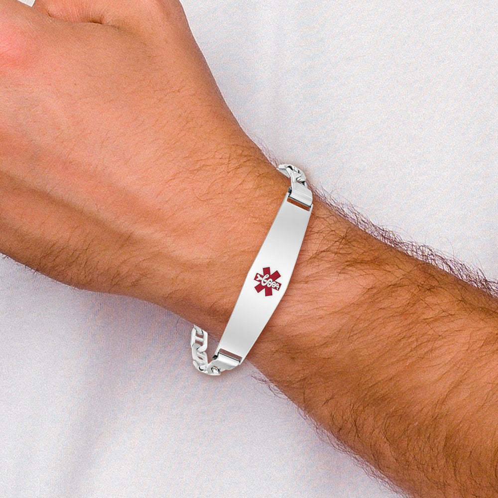 Sterling Silver Rhodium-plated Medical ID Anchor Link Bracelet 8 inches