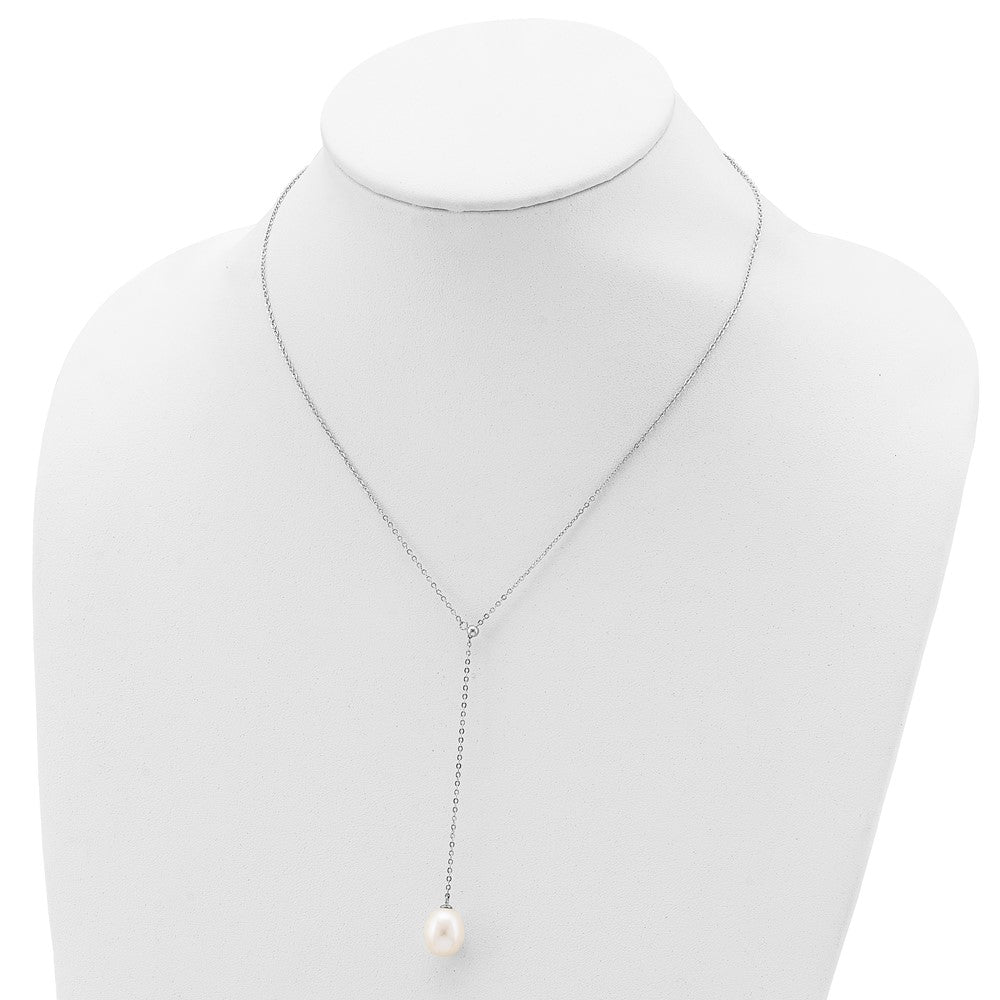 Sterling Silver Rhodium-plated 10-11mm White Rice Freshwater Cultured Pearl Drop 16.5 inch Necklace 16.5 Inches
