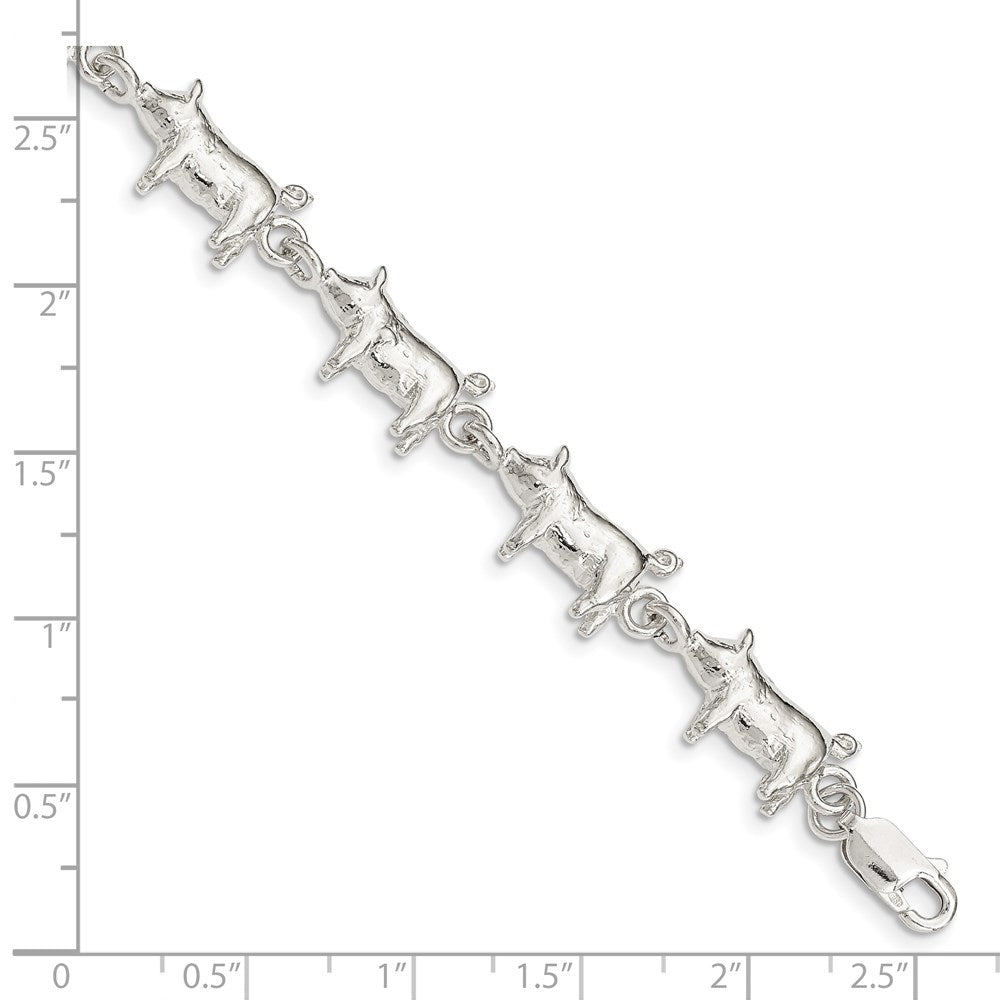 Sterling Silver Pig Bracelet 7 inches