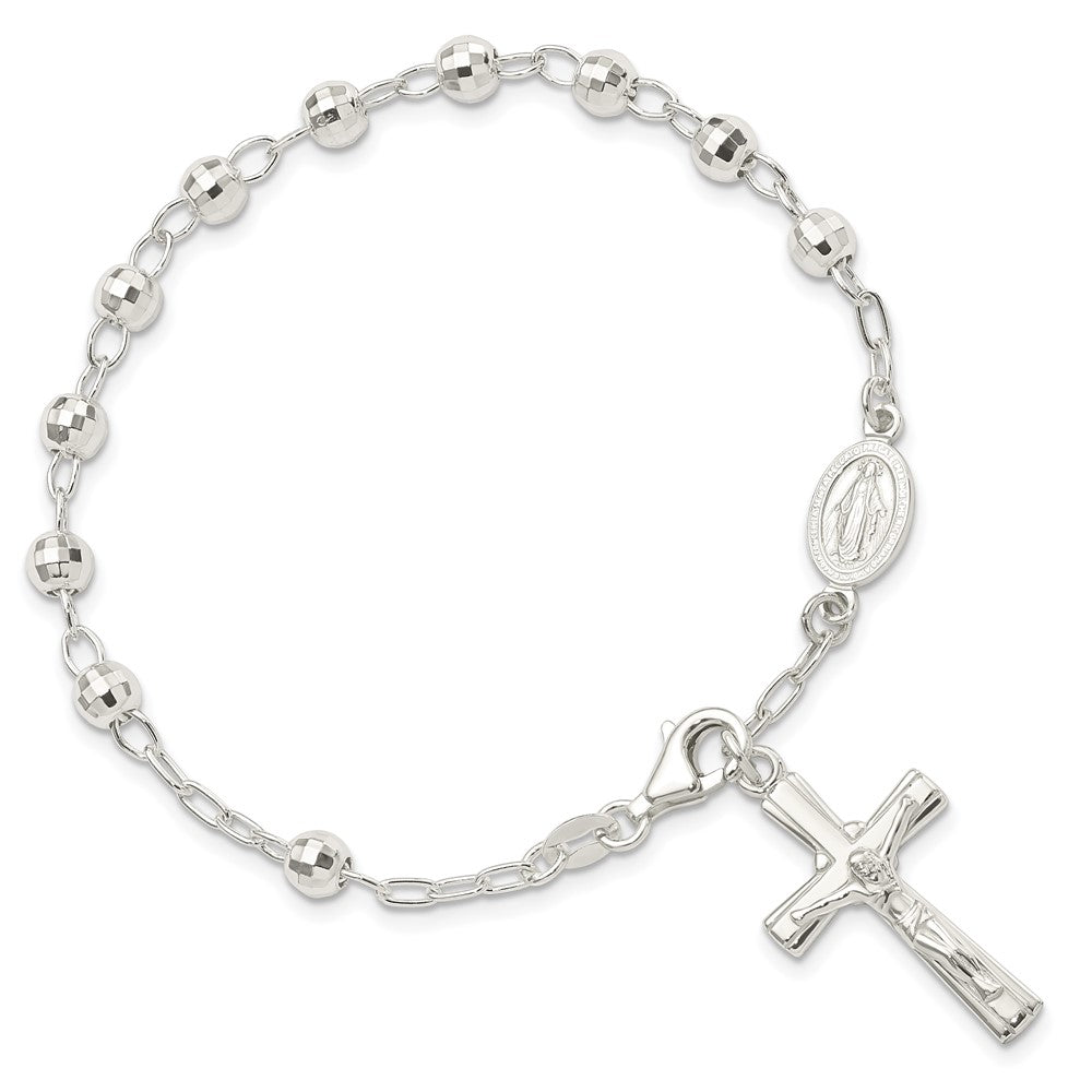 Sterling Silver Polished Beaded Rosary 7.5 inch Bracelet 7.5 inches