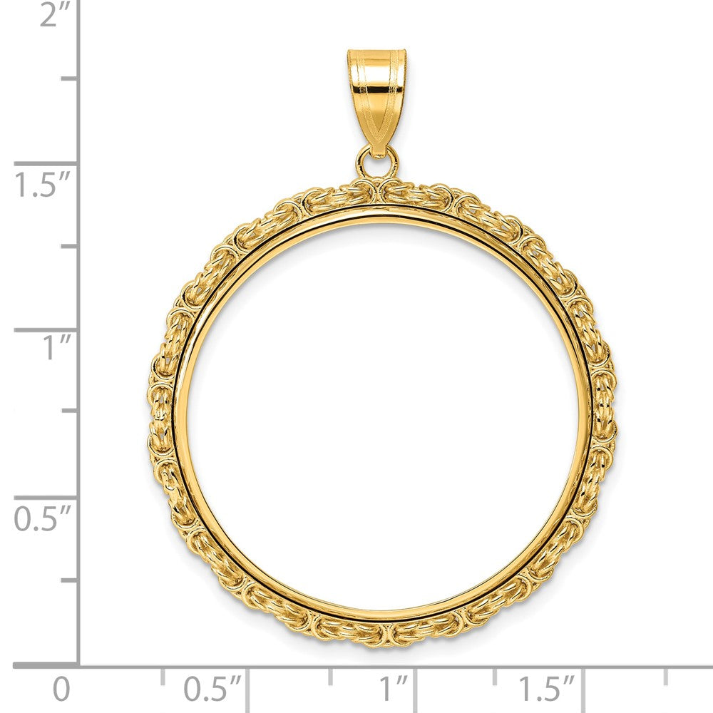 14k Polished Byzantine Link with 32.0mm Prong Coin Bezel Pendant