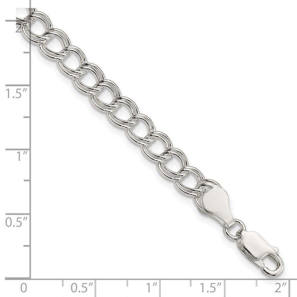 Sterling Silver 6mm Solid Double Link Charm Bracelet 6 inches