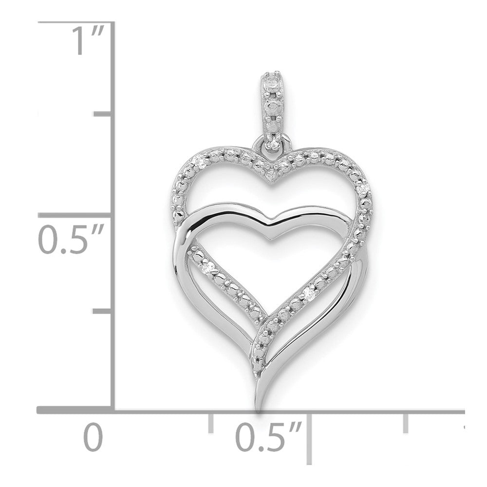 10k White Gold Polished Diamond Double Heart Pendant