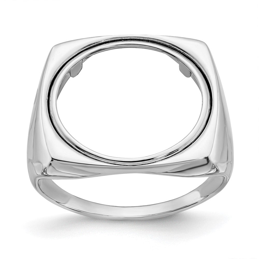 Wideband Distinguished Coin Jewelry 14k White Gold Men's Polished Square Shaped 16.5mm Coin Bezel Ring