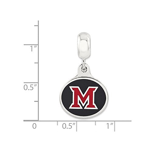 Sterling Silver Miami of Ohio University Collegiate Enameled Dangle Bead