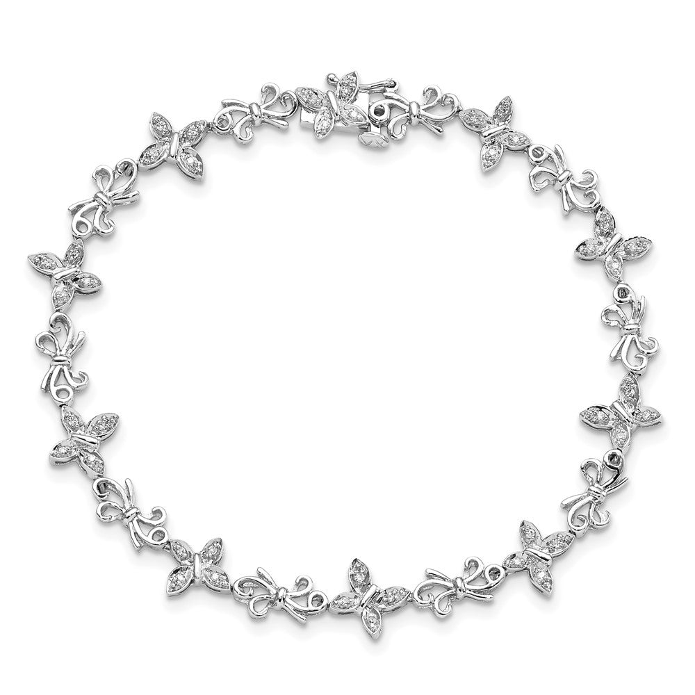 Sterling Silver Rhodium-plated Diamon Butterfly & Bows Bracelet 7 inches