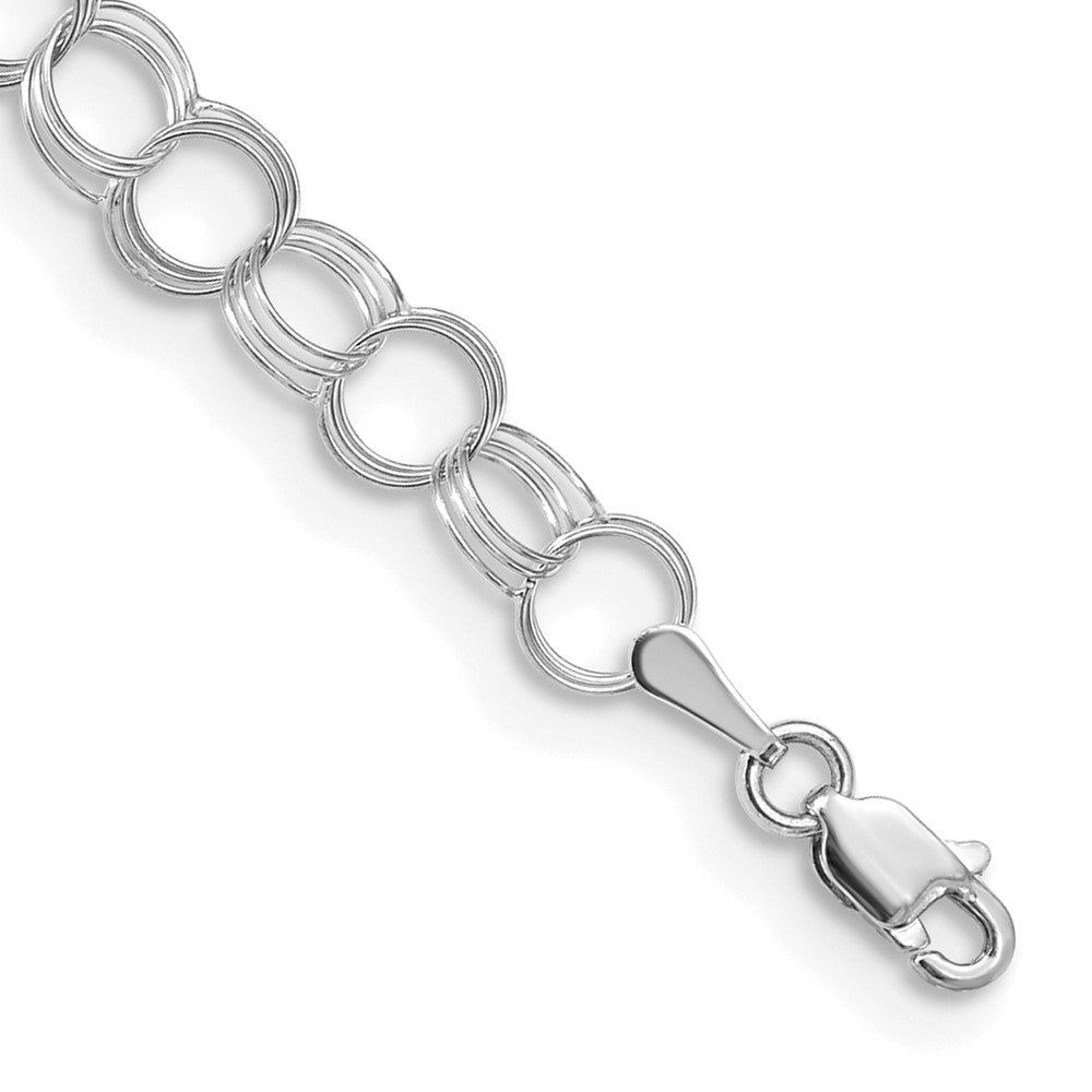 14k White Gold Solid Triple Link Charm Bracelet 8 inches