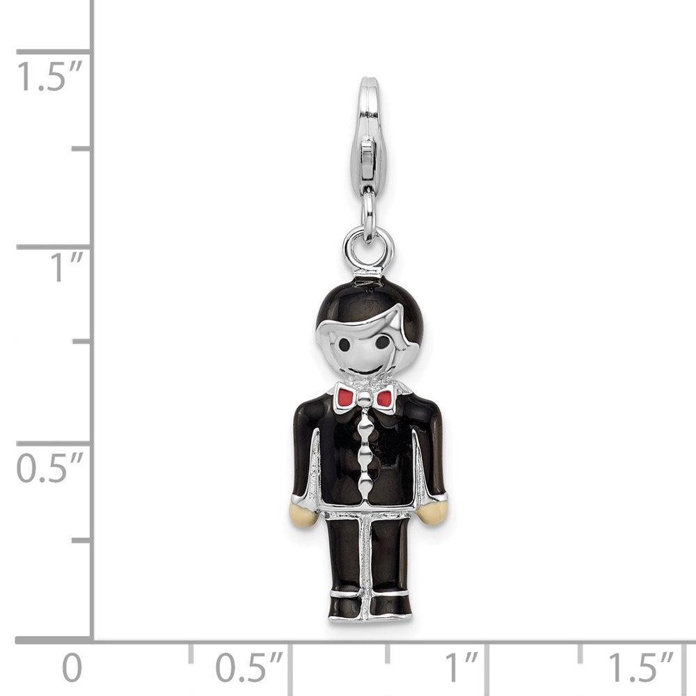 Sterling Silver Rhodium-plated w/ Lobster Clasp Black Enamel Groom Charm