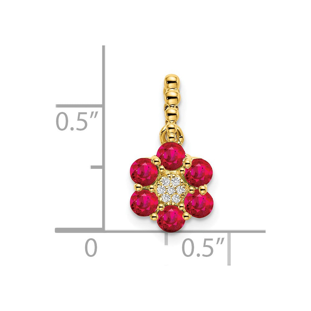 14k Ruby and Diamond Floral Pendant