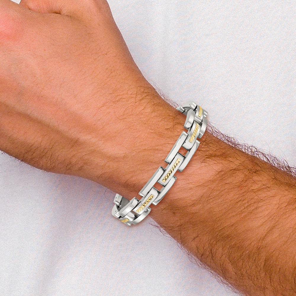 Chisel Stainless Steel Polished with Diamond-cut 14K Gold Accent 9 inch Link Bracelet 9 inches