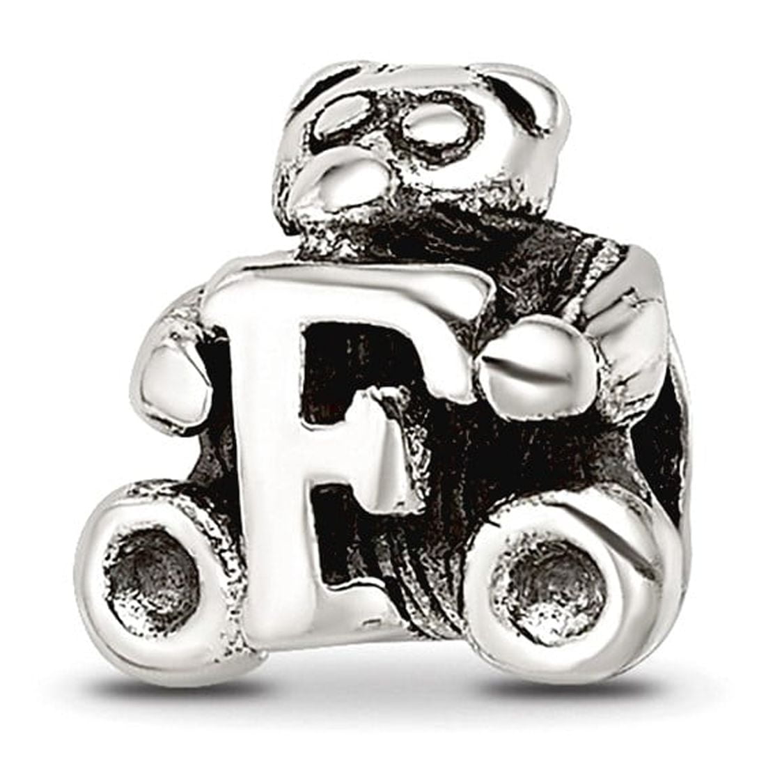 925 Sterling Silver Artisan Oxidized Reflections Letter Name Personalized Monogram Initial F Bead Charm 7.27x7.27mm Wide