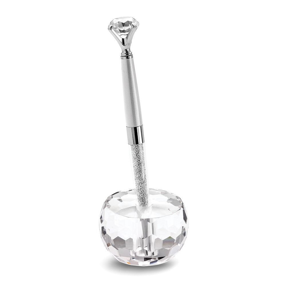 Luxury Giftware by Jere White Crystal Filled with Big Crystal Top Ballpoint Pen