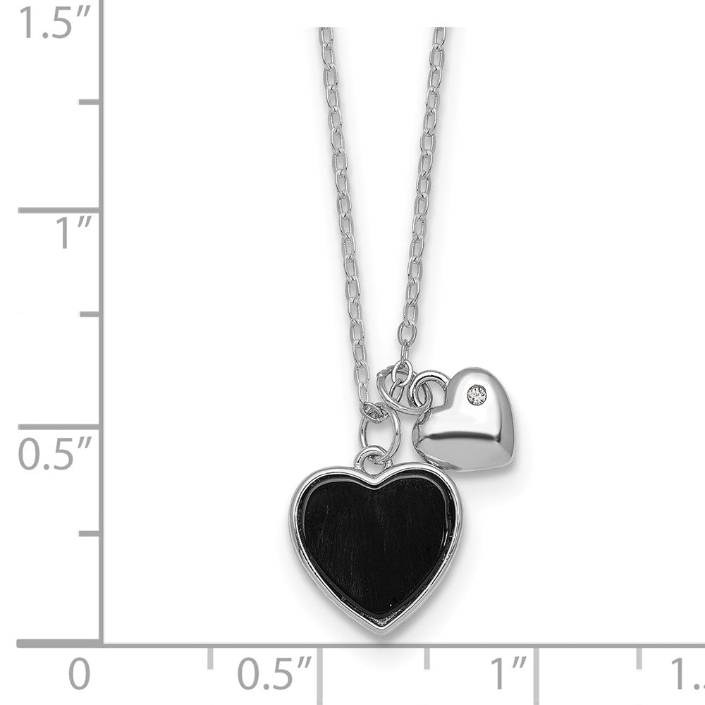 Sterling Silver Rhodium-plated Polished Onyx and CZ Hearts 14 Inch with 3 Inch Extension Children's Necklace 14 Inches