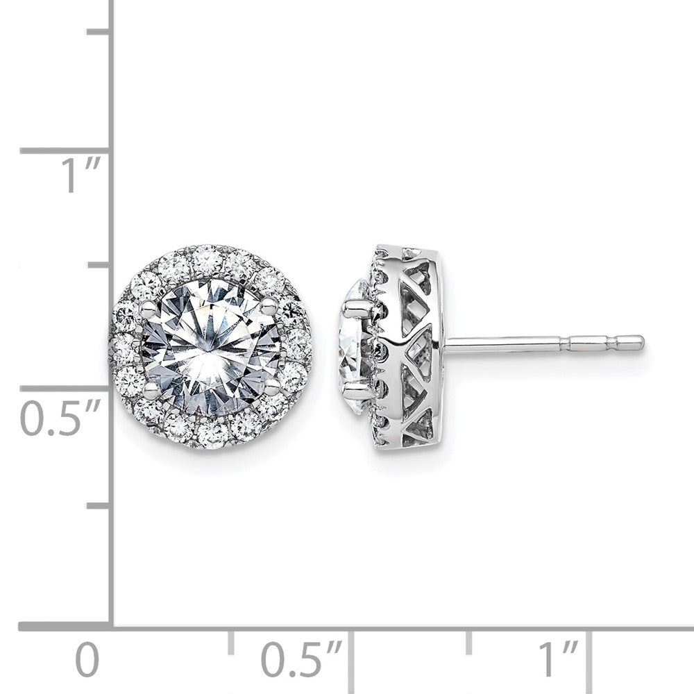 14K White Gold Round Halo G-H-I True Light Moissanite Earrings