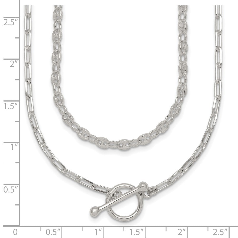 Sterling Silver Polished Fancy Double Strand 16 inch with 2 inch Extension Chain Necklace