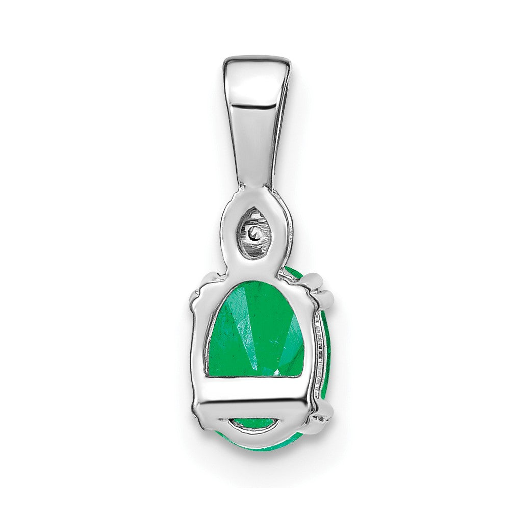 14k White Gold Oval Emerald and Diamond Pendant
