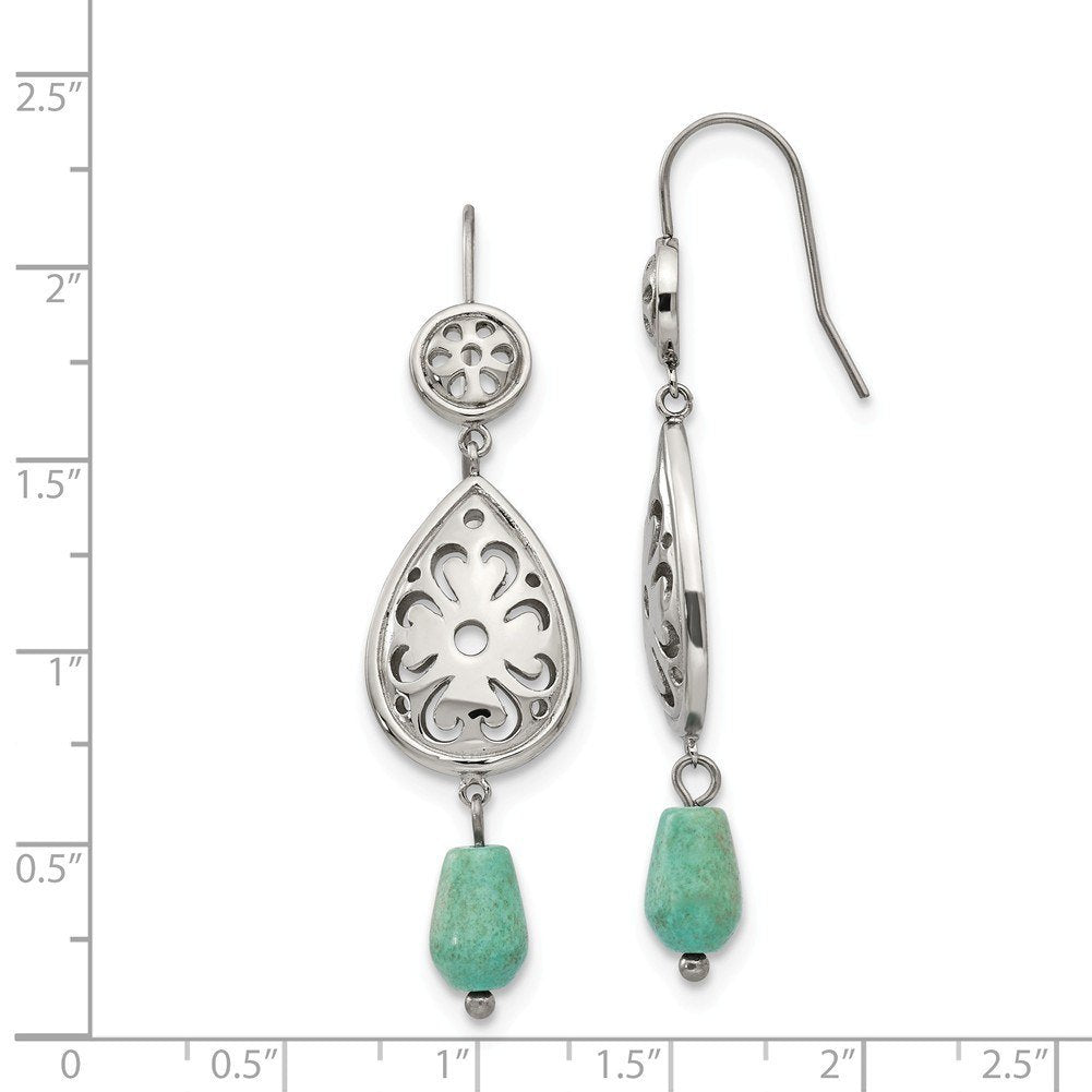 Stainless Steel Polished Imit. Turquoise Dangle Shepherd Hook Earrings
