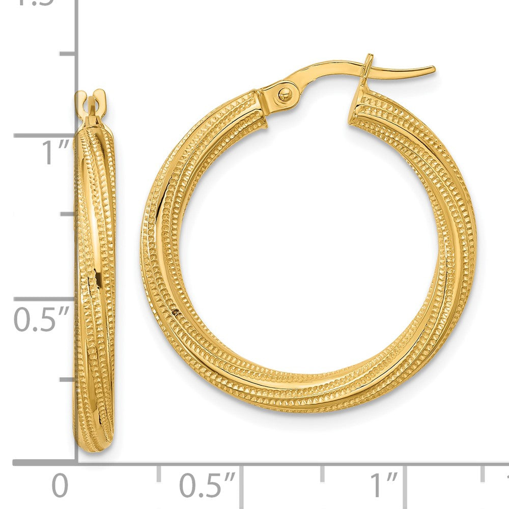 10k Polished and Textured Twisted Tube Hoop Earrings