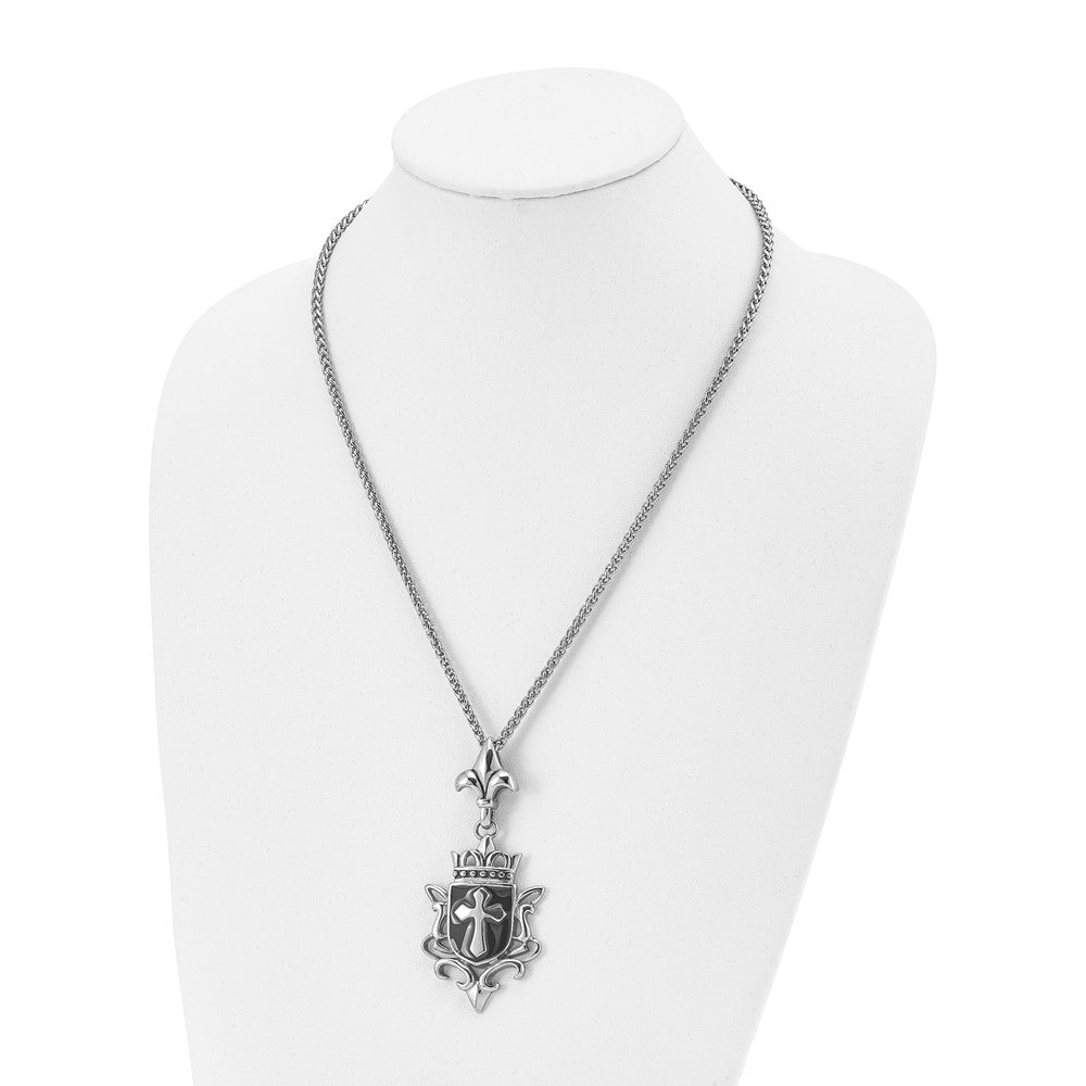Stainless Steel Antiqued and Enameled Cross 22in Necklace