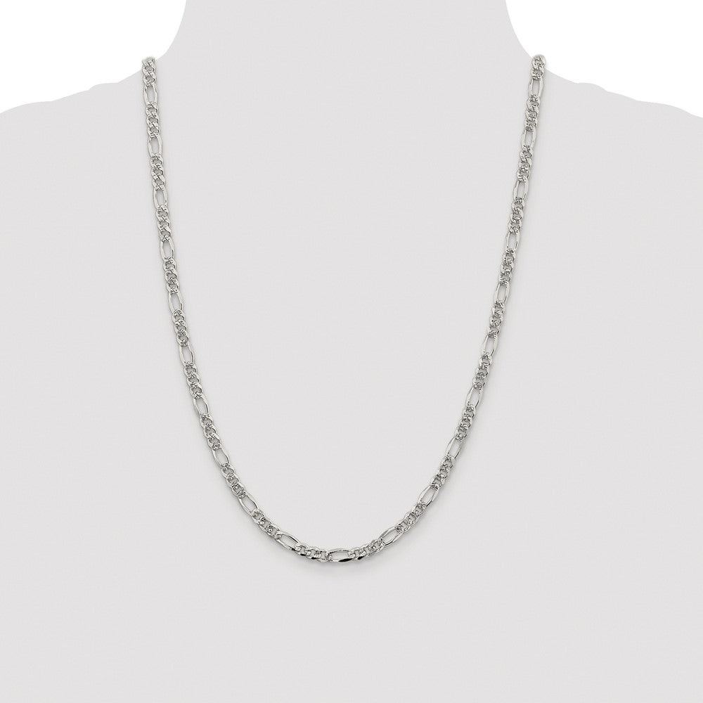 Sterling Silver Rhodium-plated 4.3mm Pav‚ Flat Figaro Chain