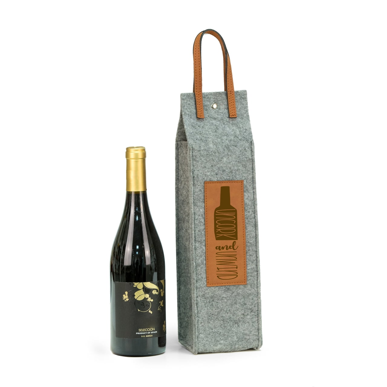 Bey Berk Uncork & Unwind Felt Wine Tote With Brown Accents