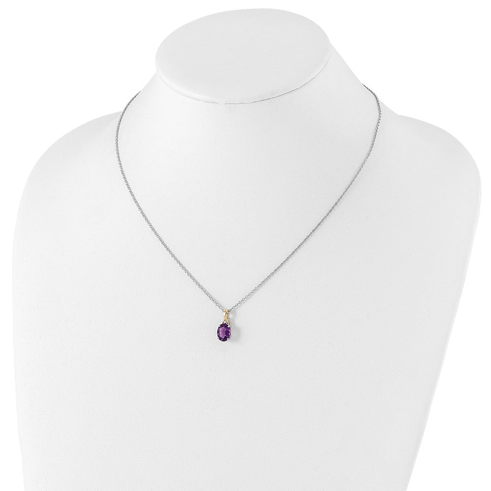 Brilliant Gemstones Sterling Silver with 14K Accent Rhodium-plated Amethyst and Diamond 18 Inch Necklace with 2 Inch Extender 18 Inches