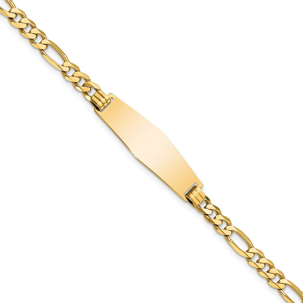 14k Soft Diamond Shape Flat Figaro Link ID Bracelet 8 inches