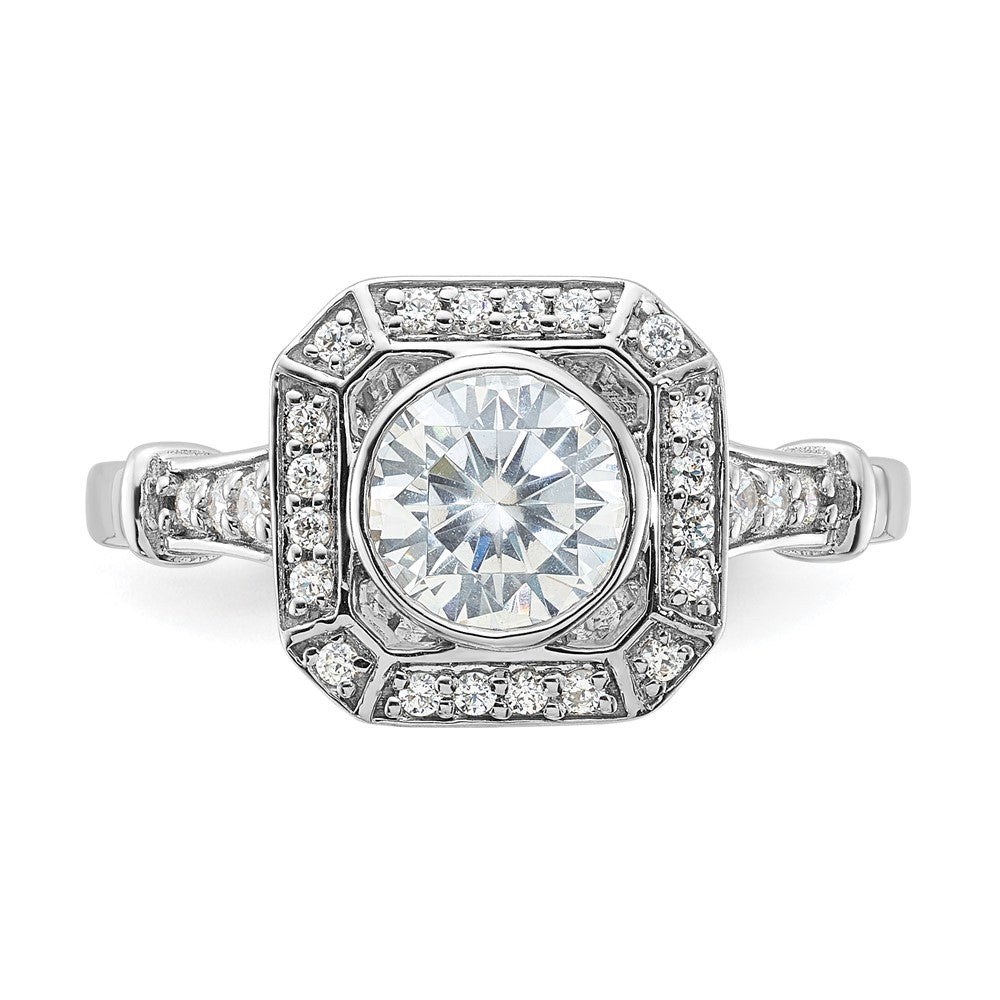 Sterling Silver Rhodium-plated Diamonore Bezel Halo Ring