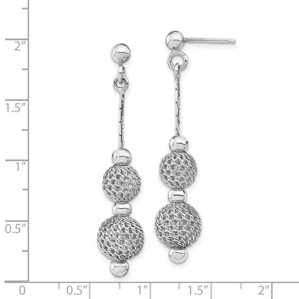 Sterling Silver Rhodium-plated Beaded Post Dangle Earrings