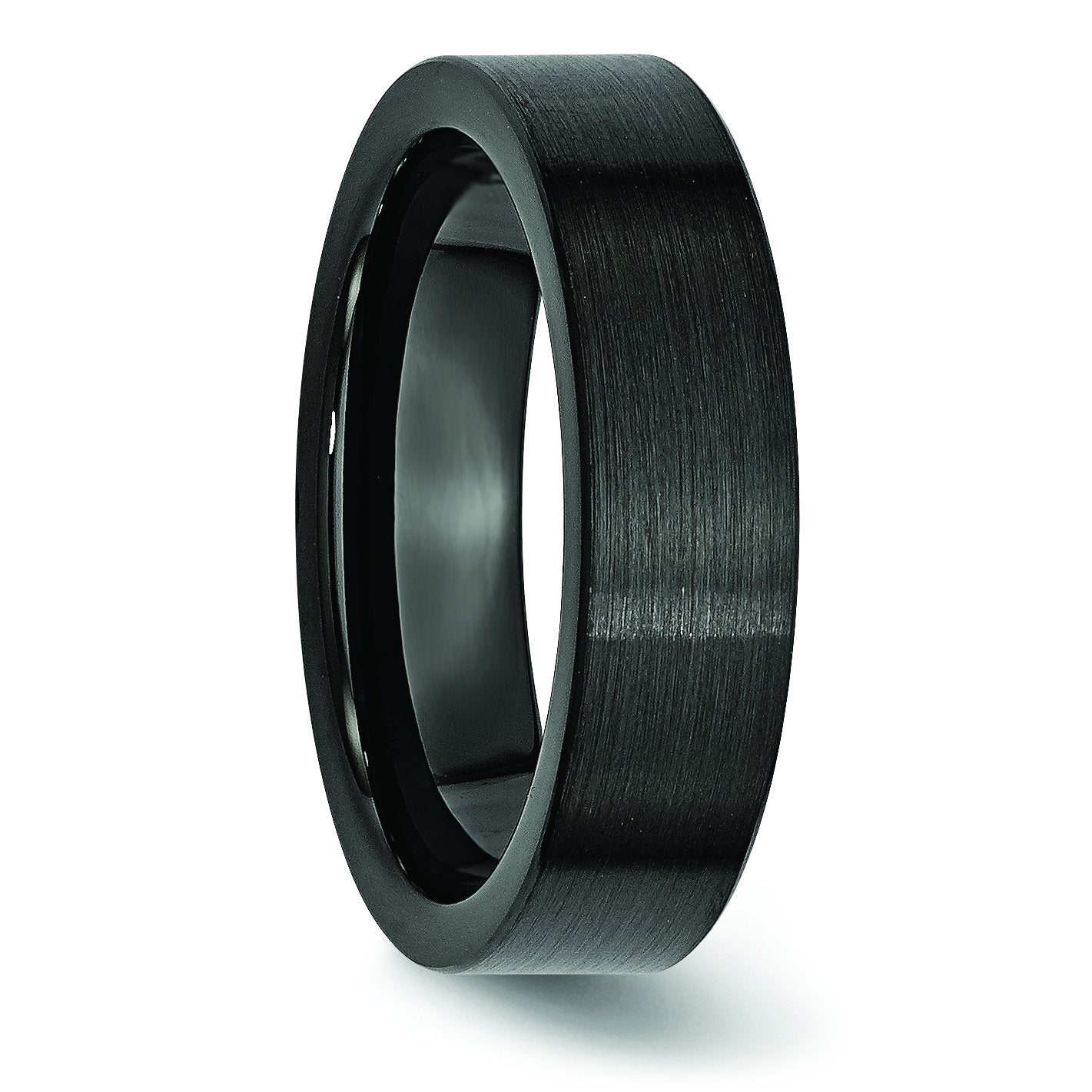 Black Ceramic Flat 6mm Brushed Band Size - 12