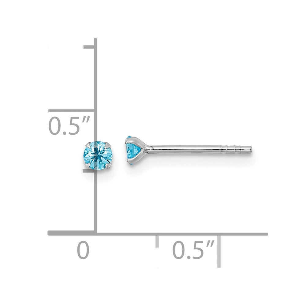 Sterling Silver Madi K Rhodium-plated 3.00mm Blue CZ Childrens Stud Post Earrings
