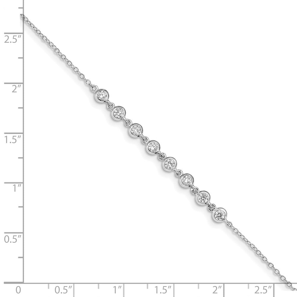 Sterling Silver Rhodium-plated Bezel CZ w/.5in ext Bracelet 6.75 inches