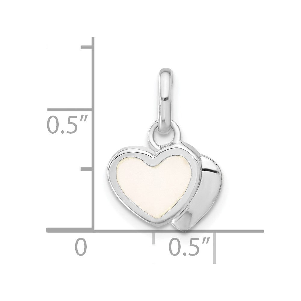 Sterling Silver Rhodium Plated Mother of Pearl Double Heart Charm