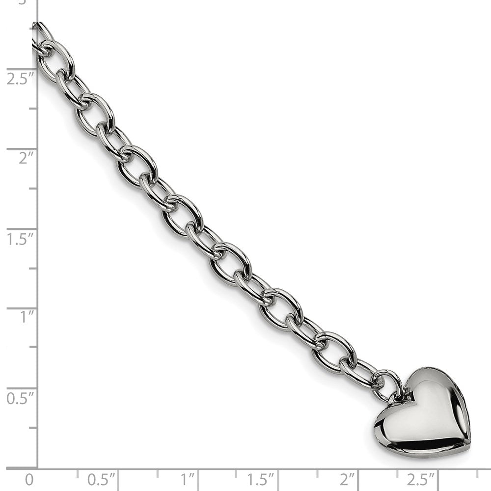 Stainless Steel Polished Open Link with Heart Dangle 8.5 inch Bracelet 8.5 inches