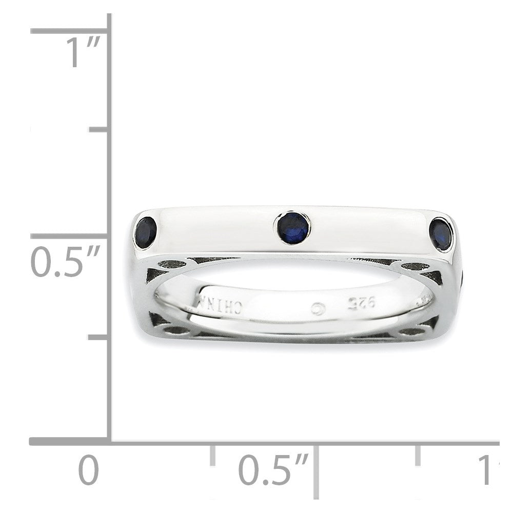 Sterling Silver Stackable Expressions Polished Created Sapphire Square Ring