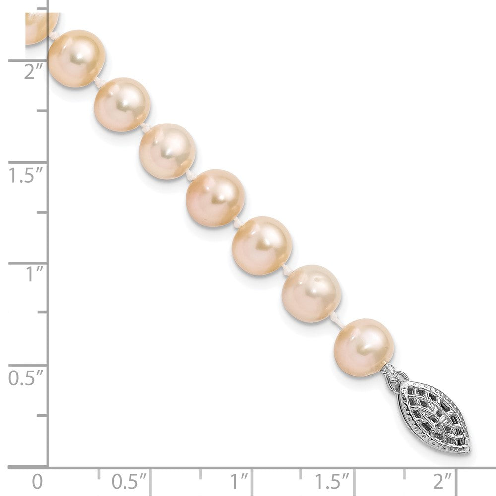 Sterling Silver Rhodium-plated 7-8mm Pink Near-Round Freshwater Cultured Pearl 7.25 inch Bracelet 7.25 inches