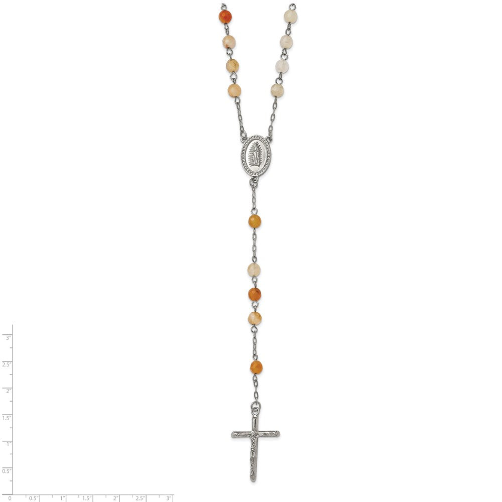 Stainless Steel Polished with Agate Beads Rosary 31 inch Necklace