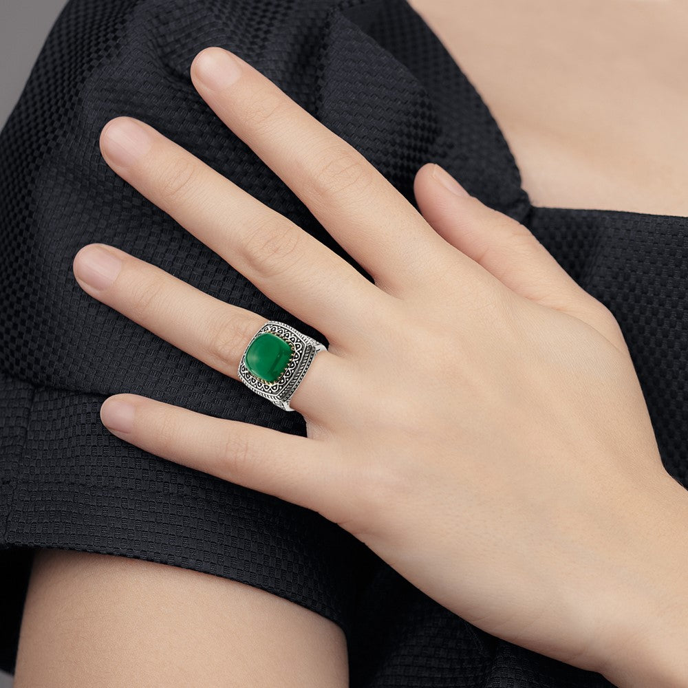 Sterling Silver w/14k Green Onyx Ring