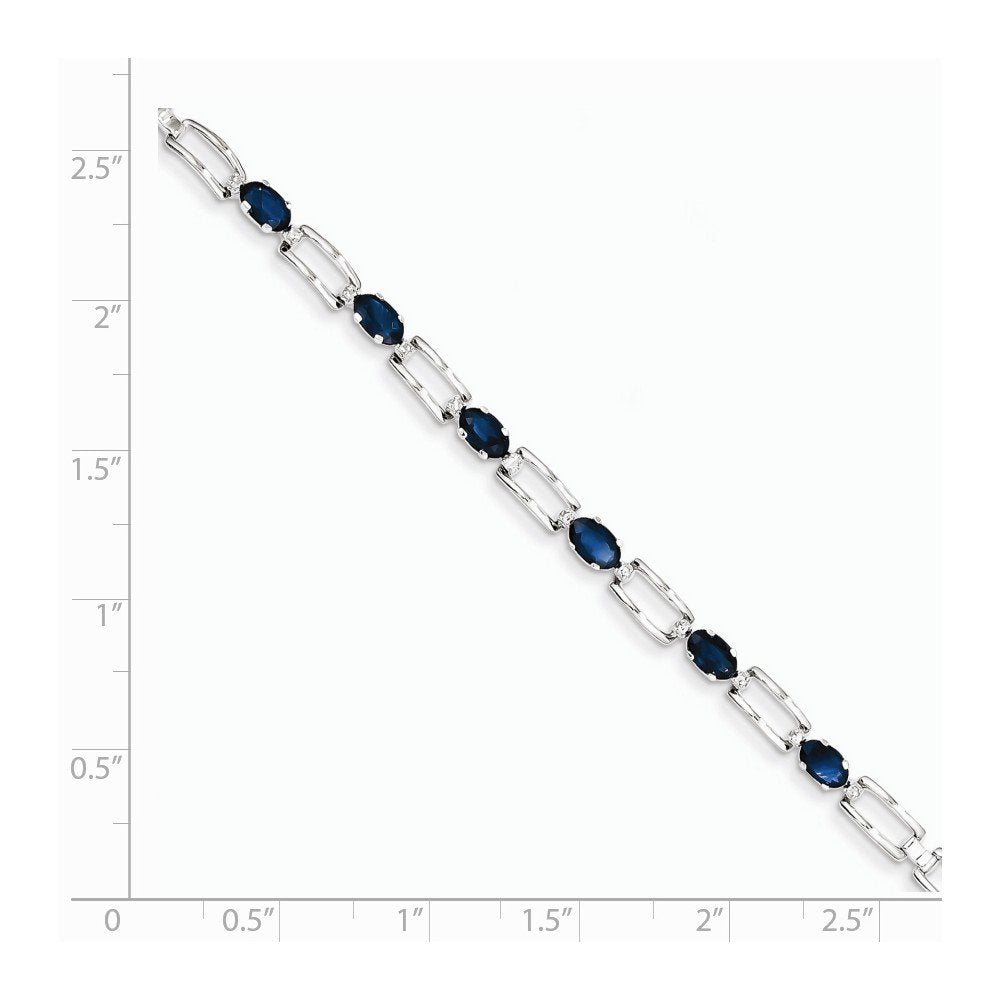14k White Gold Complete Oval Sapphire and Paperclip Link 7 inch Bracelet