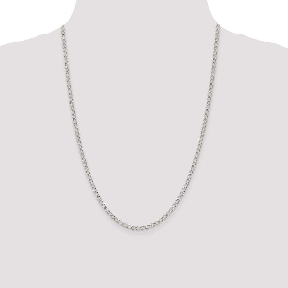 Sterling Silver 3mm Half Round Wire Open Curb Chain 24 Inches