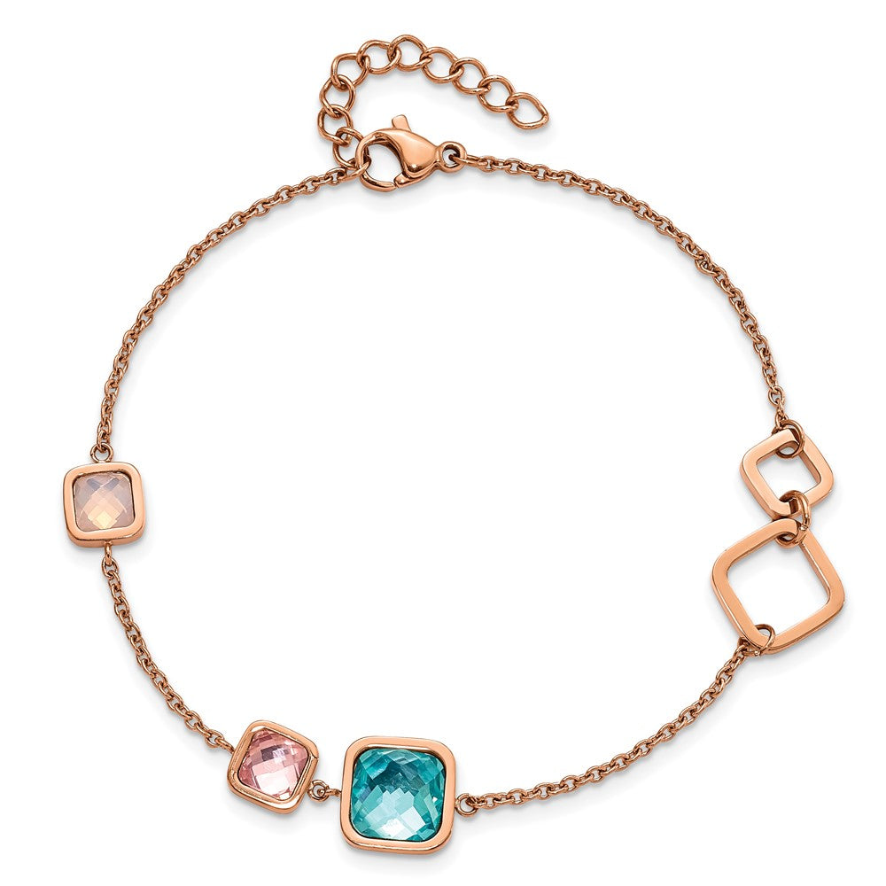 Stainless Steel Polished Rose IP Multicolor Crystal w/1in ext. 7.5in Bracel 7.25 inches