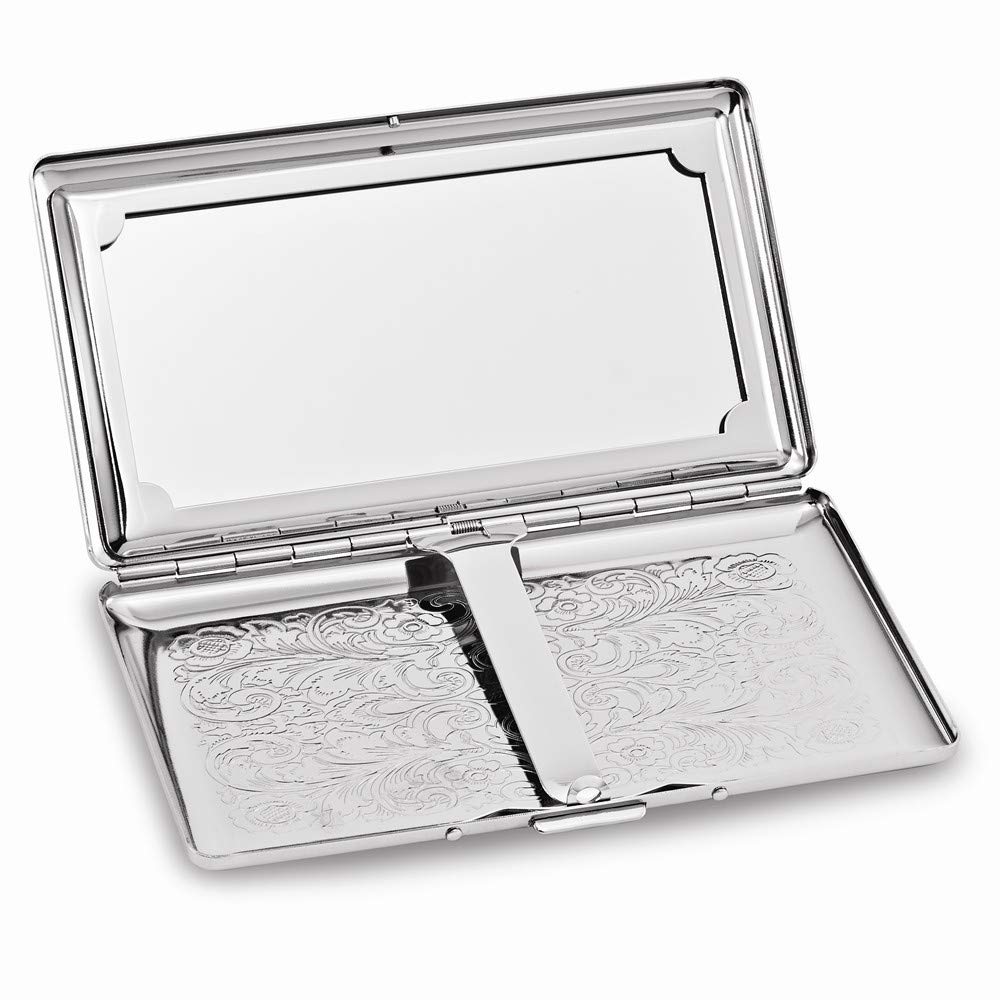 Silver-tone Scrolled Design (Holds 10-120mm) Cigarette/Card Case with Mirror and Engraving Area QGM12308