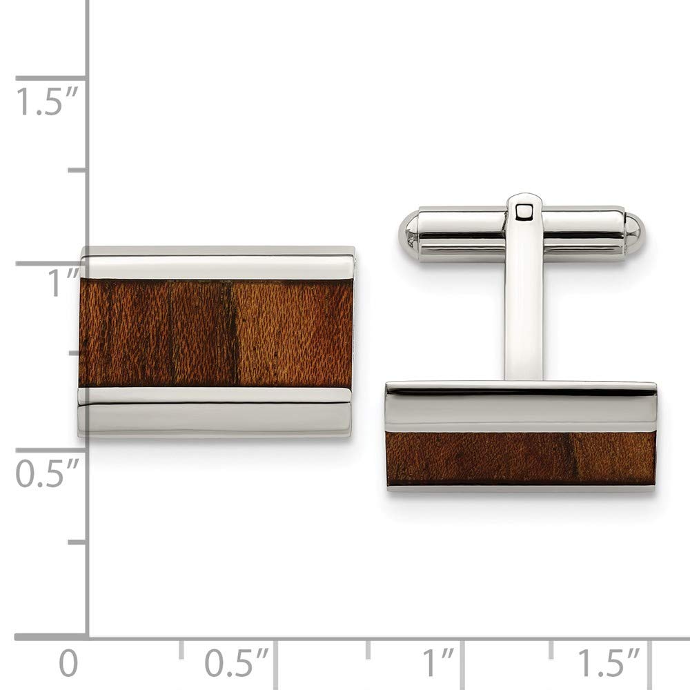 Stainless Steel Polished Wood Inlay Enameled Cuff Links